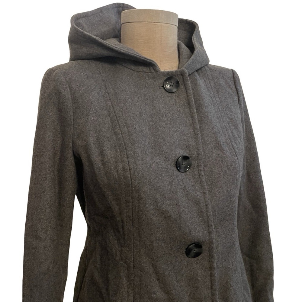 Anne Klein Coat Gray Wool Blend Button Hood Sz Small Peacoat Casual Chic Preppy - Picture 5 of 7